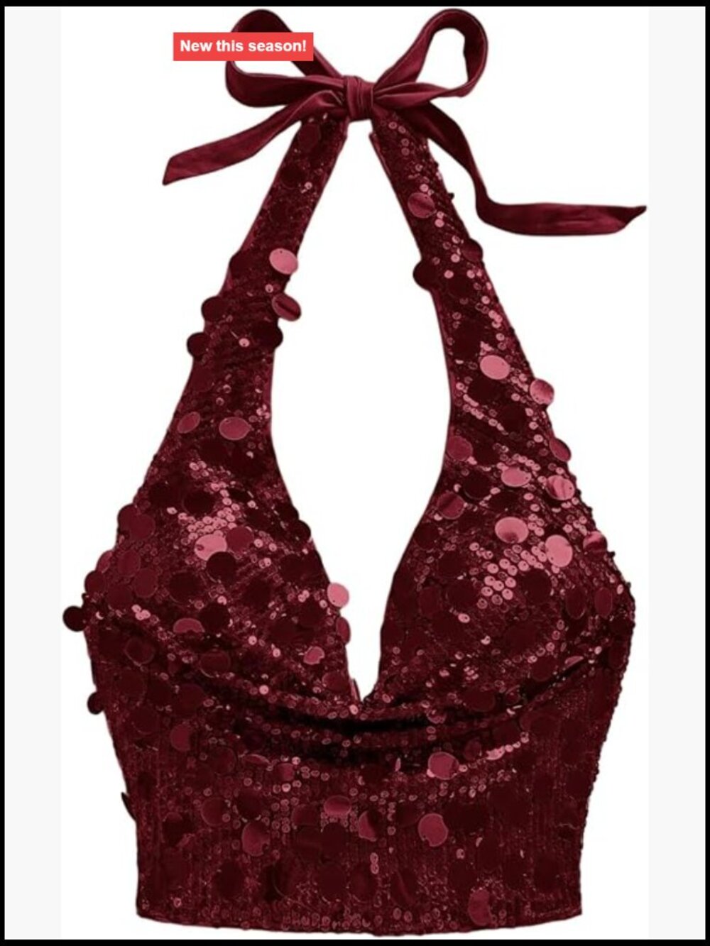 Sequin Sparkly Halter Crop Top Sleeveless Draped Tie Backless Evening